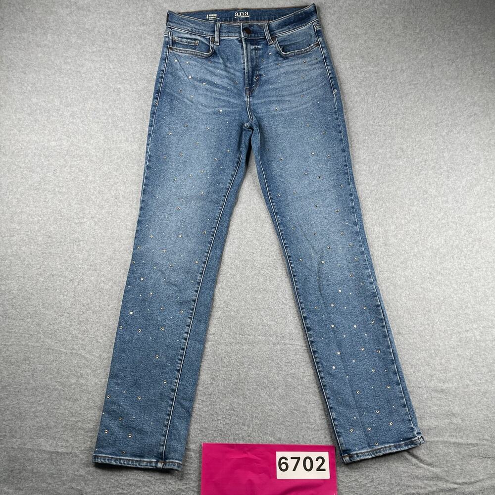 A New Approach ana Denim Jeans Womens Size 4 High Rise Straight Rhinestone